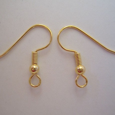Gold Finished Stainless Steel Ear Wire with Ball and Coil - 50 Pairs