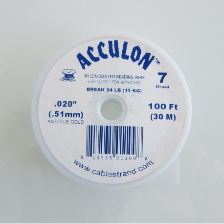 Acculon 0.51mm 7 Strand Beading Wire - Antique Gold 30m