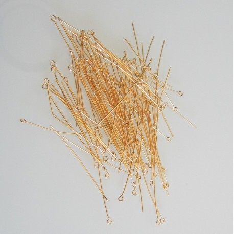Eye Pin 50mm Gold Plated Brass 21ga - Pack of 100