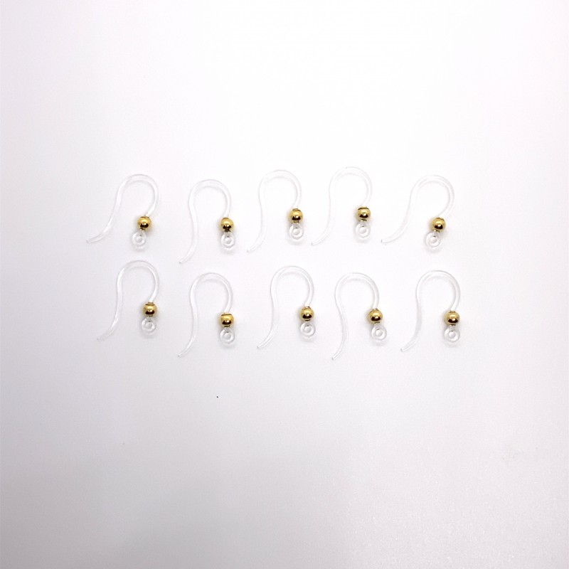 Acrylic Ear Wire Clear with Gold 3mm Ball - 5 Pairs
