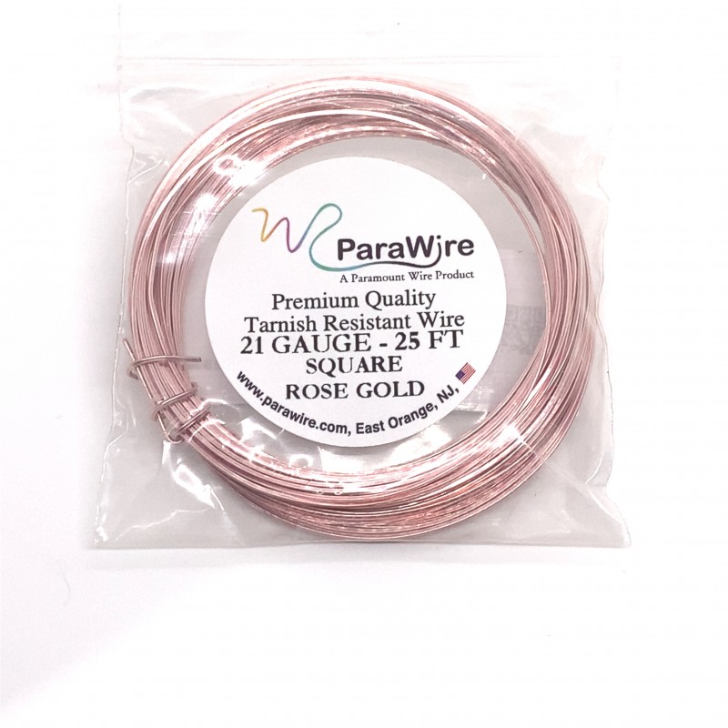 ParaWire 21ga Square Rose Gold Silver Plated Copper  Wire - 7.6 Metres
