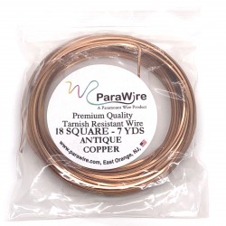 ParaWire 18ga Square Antique Copper Wire with Anti Tarnish Coating - 6.4 Metres