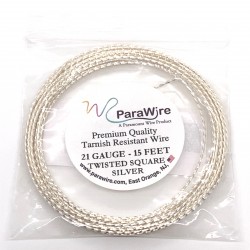 ParaWire 21ga Twisted Square Silver Plated Copper Wire - 4.5 Metres