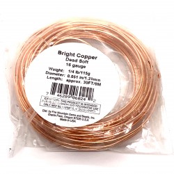 16 Gauge Natural Bright Copper Dead Soft Round Wire - 9 Metres