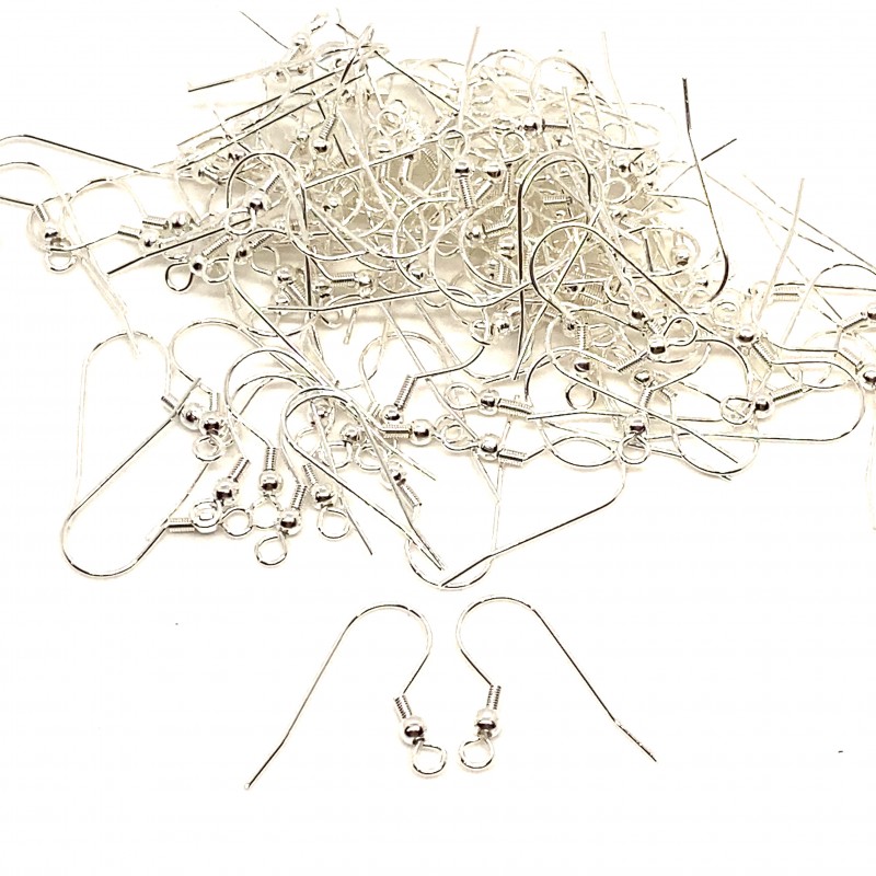 Silver Finished Stainless Steel Ear Wire with Coil - 50 Pairs