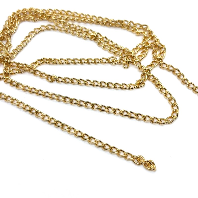 Curb 3.4mm Brass Chain with Gold Plating - 1 Metre