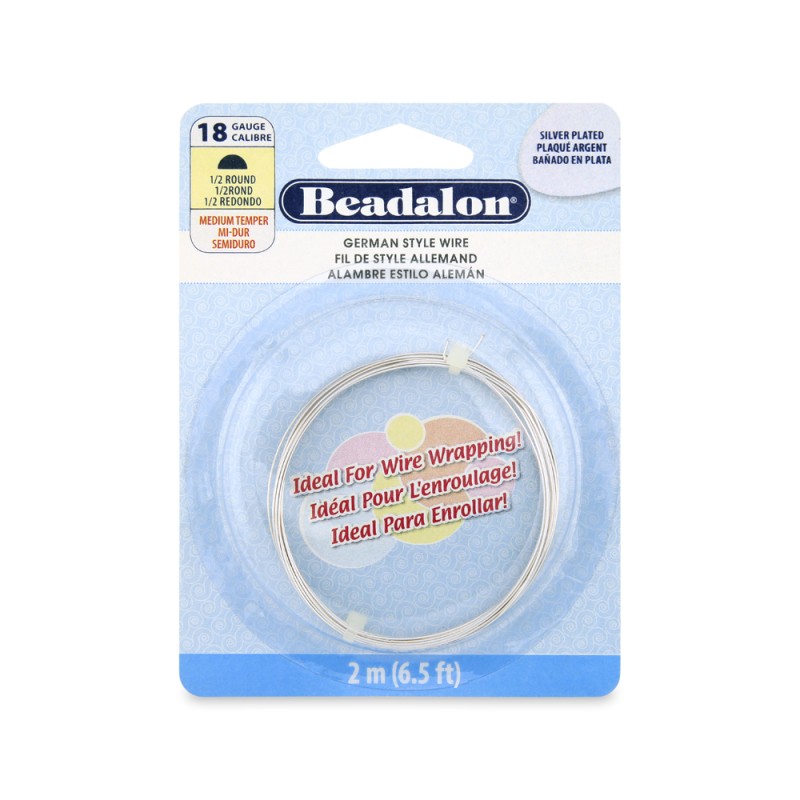 Beadalon 18ga Half Round Silver Plated Copper Wire - 2 Metres