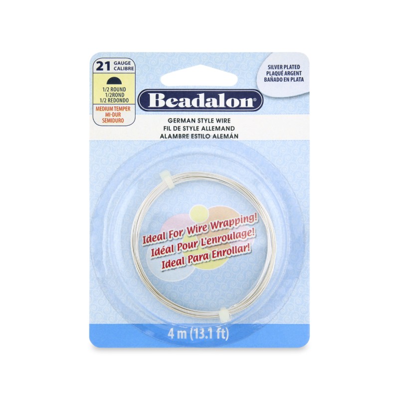 Beadalon 21ga Half Round Silver Plated Copper Wire - 4 Metres