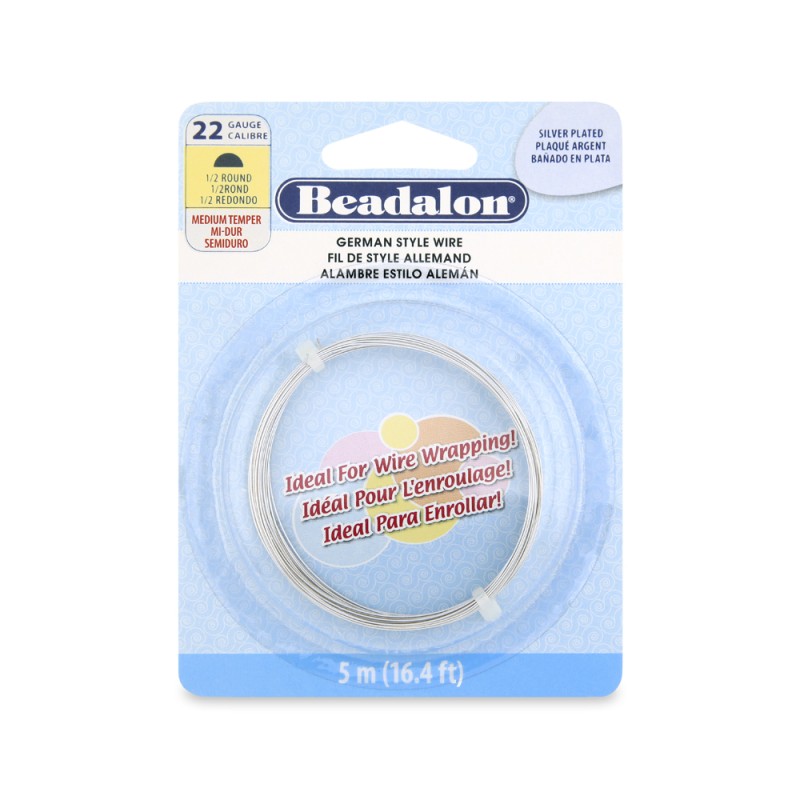 Beadalon 22ga Half Round Silver Plated Copper Wire - 5 Metres