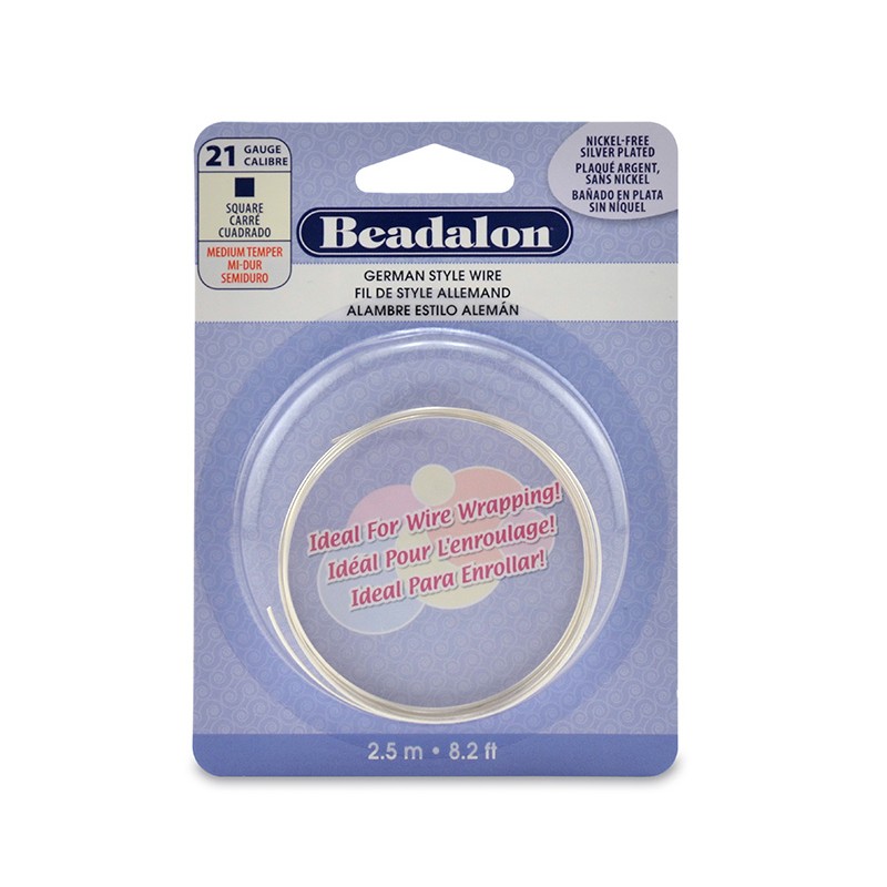 Beadalon 21ga Square Silver Plated Copper Wire - 2.5 Metres