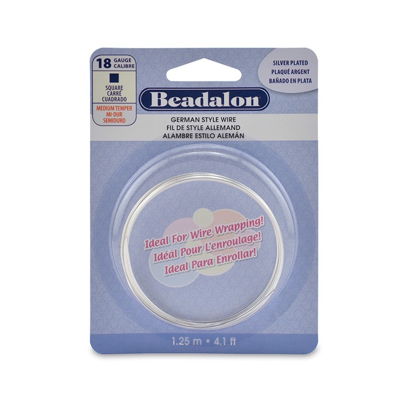 Beadalon 18ga Square Silver Plated Copper Wire - 1.25 Metres