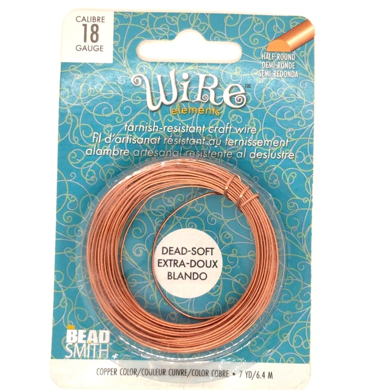 BeadSmith 18ga Half Round Natural Copper Wire with Anti Tarnish Coating - 6.4 Metres