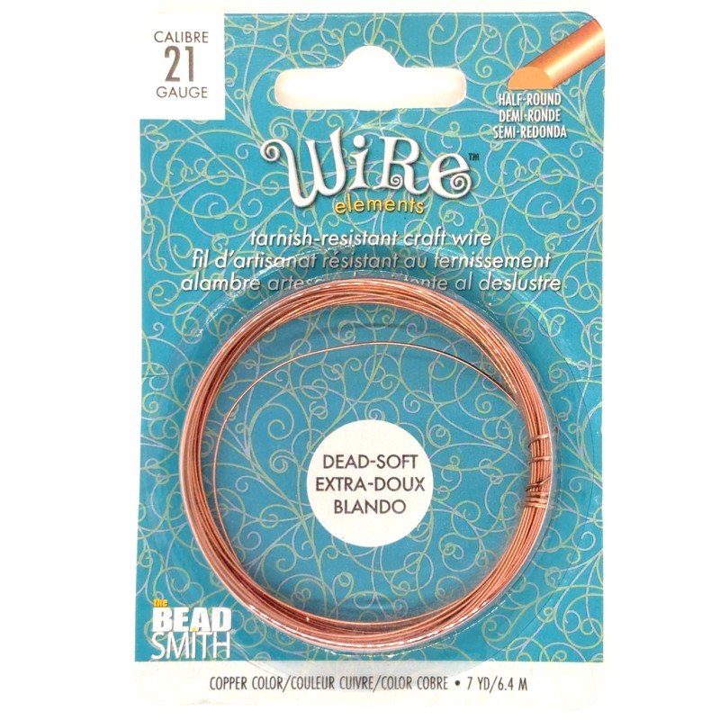 BeadSmith 21ga Half Round Natural Copper Wire with Anti Tarnish Coating - 6.4 Metres
