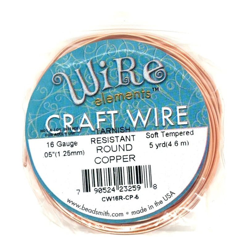 BeadSmith 16ga Round Natural Copper Wire with Anti Tarnish Coating - 4.5 Metres