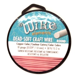 BeadSmith 18ga Round Natural Copper Wire with Anti Tarnish Coating - 15 Metres