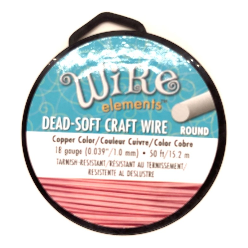 BeadSmith 18ga Round Natural Copper Wire with Anti Tarnish Coating - 15 Metres