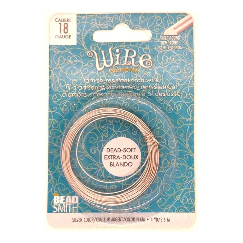 BeadSmith 18ga Half Round Silver Plated Copper Wire - 3.6 Metres