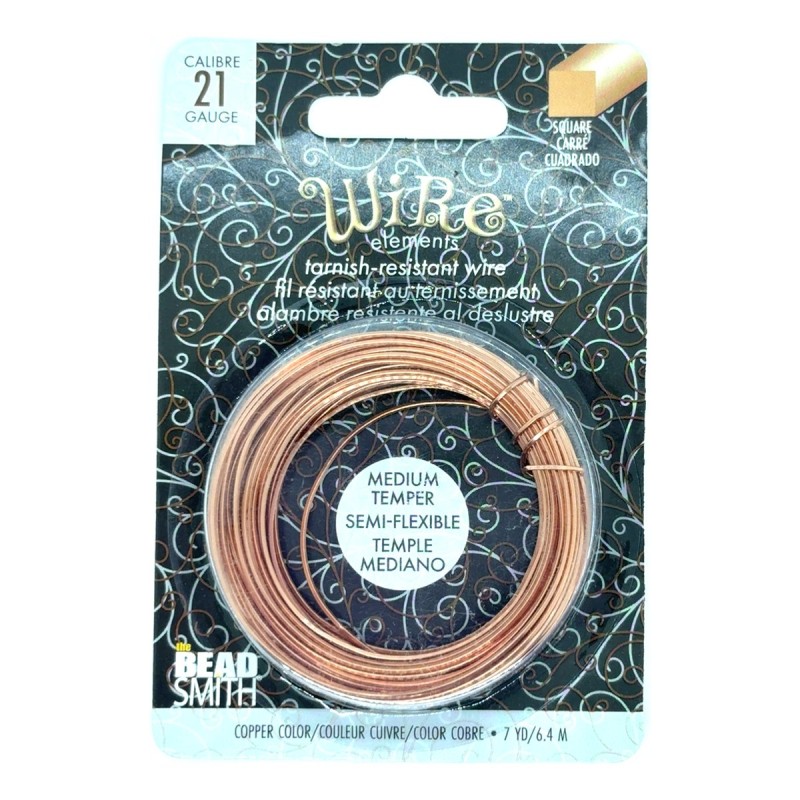 BeadSmith 21ga Square Half Hard Natural Copper Wire with Anti Tarnish Coating - 6.4 Metres