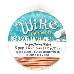 BeadSmith 22ga Round Natural Copper Wire with Anti Tarnish Coating - 13 Metres