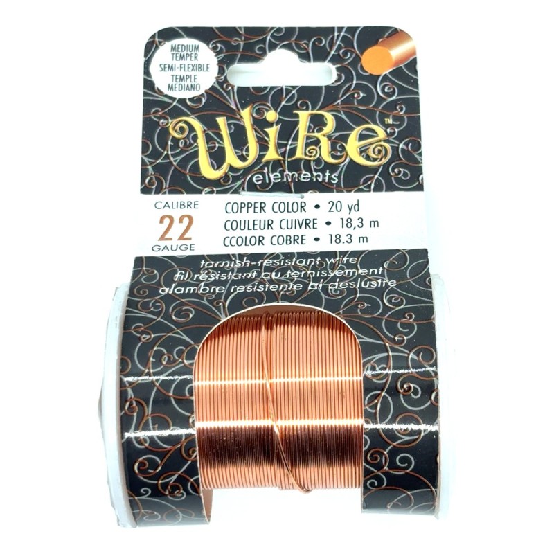 BeadSmith 22ga Round Half Hard Natural Copper Wire with Anti Tarnish Coating - 18 Metres