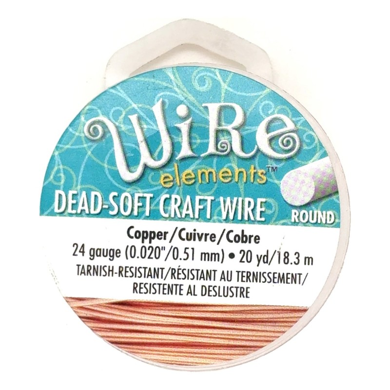 BeadSmith 24ga Round Natural Copper Wire with Anti Tarnish Coating - 18 Metres