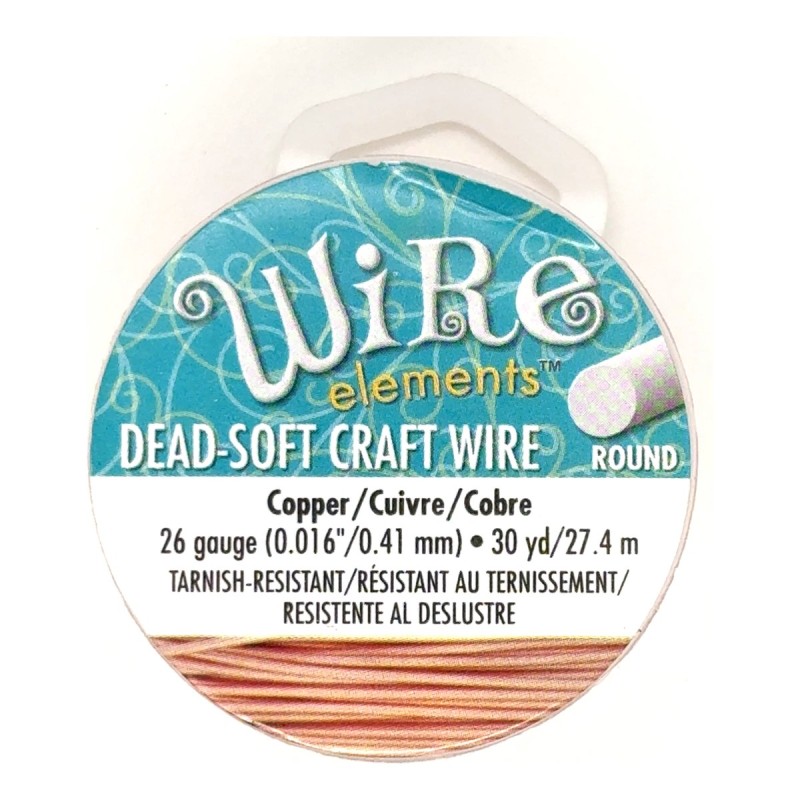 BeadSmith 26ga Round Natural Copper Wire with Anti Tarnish Coating - 27 Metres