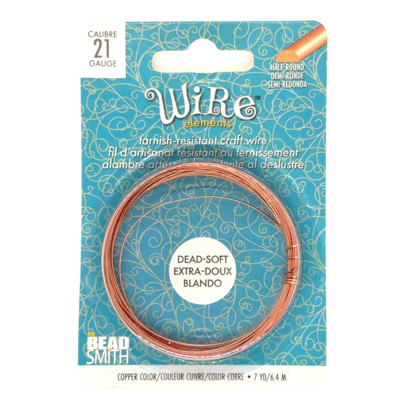 BeadSmith 21ga Half Round Natural Copper Wire with Anti Tarnish Coating - 6.4 Metres